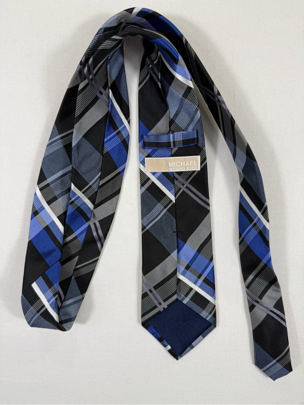 Michael Kors Men's Blue, Gray & Black Plaid Silk Tie